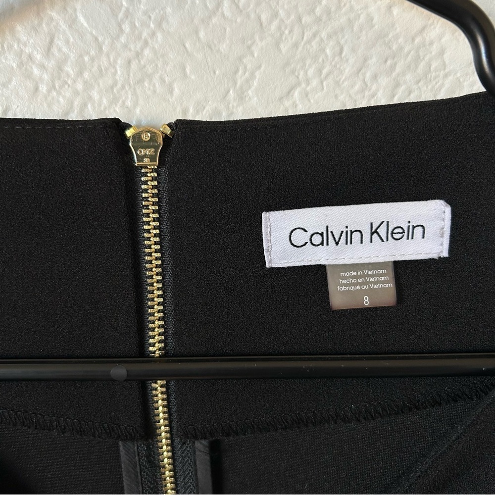 Calvin Klein Black Bell Sleeve Semi, Formal Midi Dress with Gold Accents - Picture 4 of 8